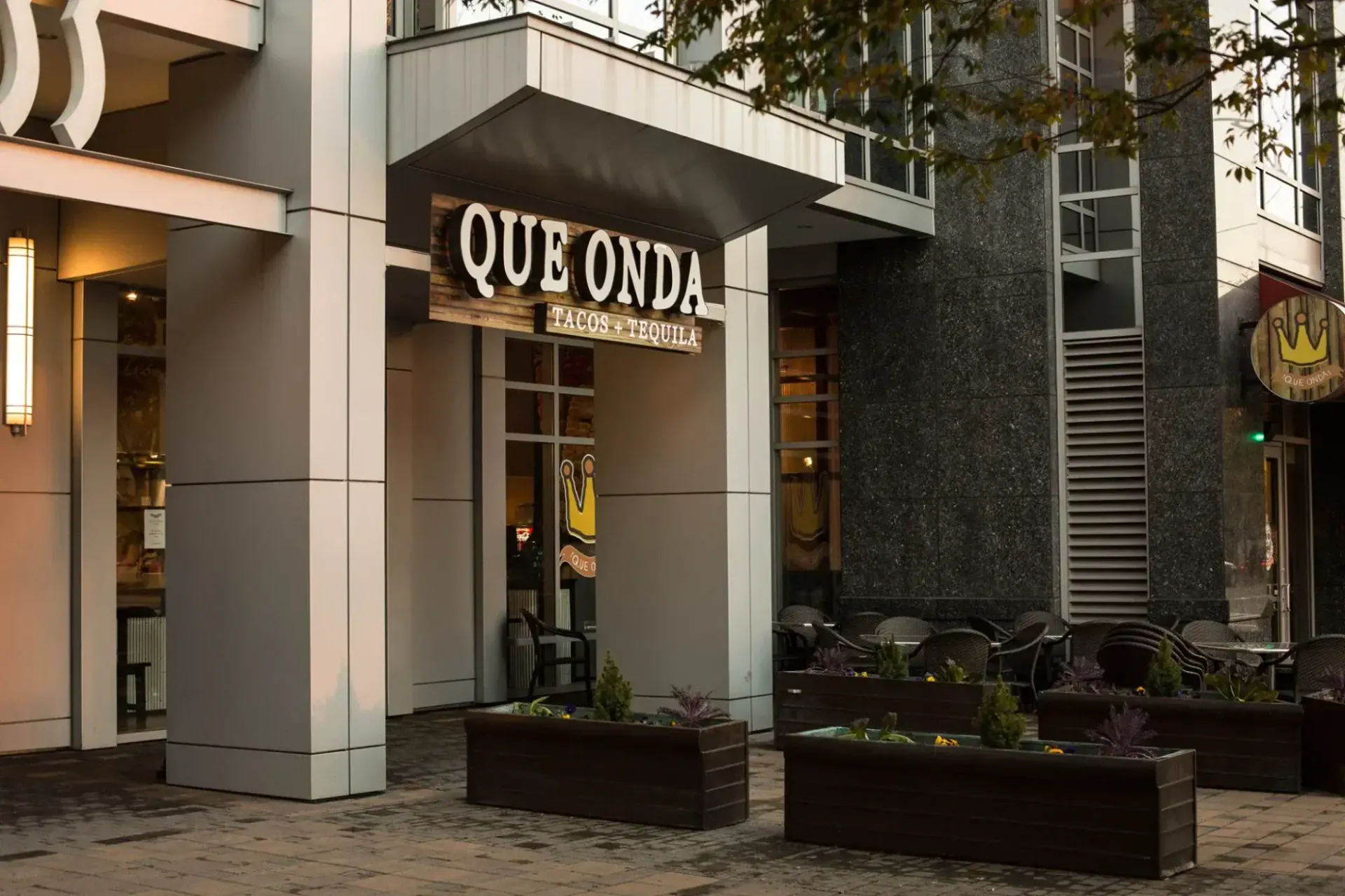 Picture taken outside Que Onda Tacos + Tequila Uptown in Raleigh, NC